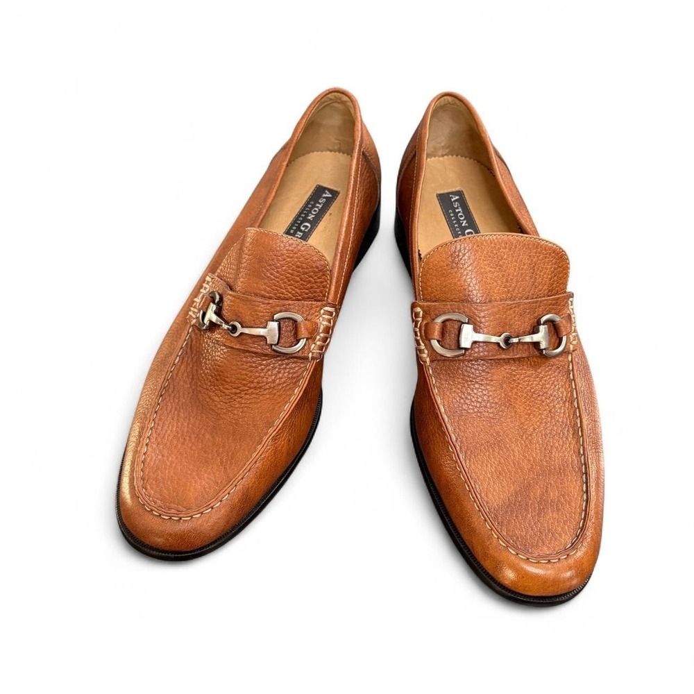 Aston Grey Men 9.5 Loafers Tan Vander Leather Horsebit Classic Quiet Luxury Tech